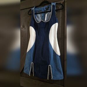 Nastygal NWT Diamante Embellished Denim Mini Dress Size 4